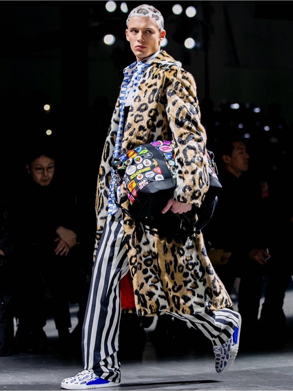 Versace FW19 menswear Leopard Print Faux Fur Coat with Silk Lining (Rare Piece)